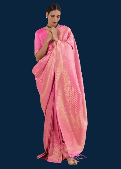 ROYAL PRINCESS GOLDEN ROSE PINK WOVEN KANJIVARAM 145003D