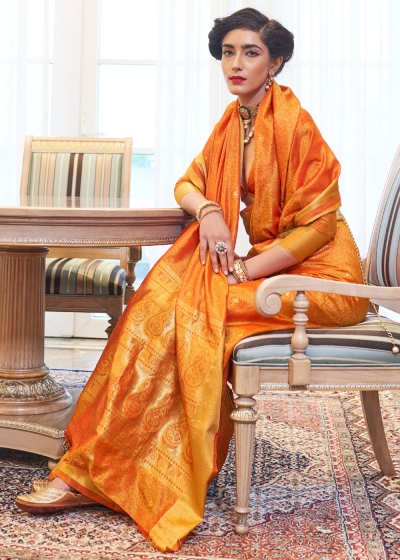 JAFFA ORANGE WOVEN SILK KANJIVARAM 147002