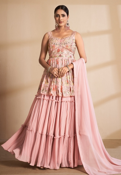 Pink georgette peplum lehenga choli 9801