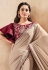 Beige crepe silk plain saree with designer blouse 42009