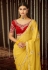 Yellow organza embroidered saree with blouse 19001