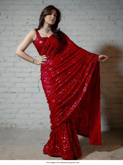 Bollywood Model Red color georgette sequins saree