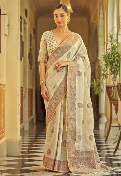 Tissue silk Saree with blouse in Beige colour 31005