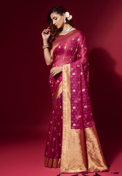 Silk Saree with blouse in Purple colour 25001