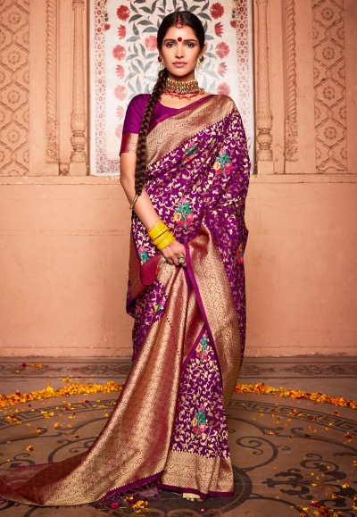 Silk Saree with blouse in Purple colour 18005