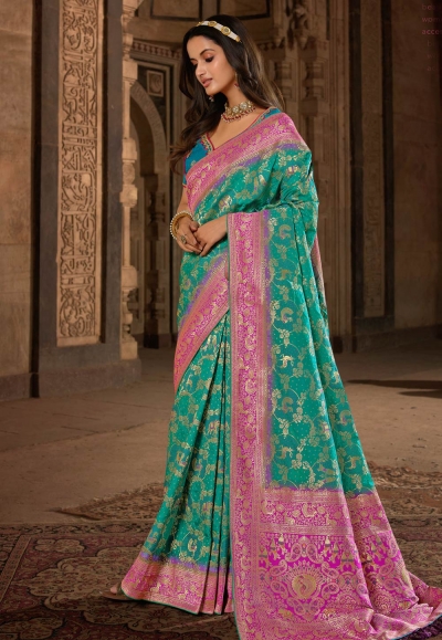 Silk Saree with blouse in Sea green colour 10170