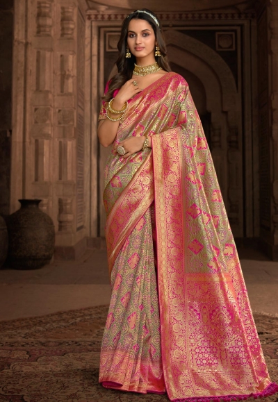Silk Saree with blouse in Light green colour 10179