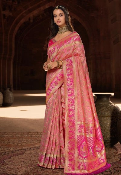 Silk Saree with blouse in Pink colour 10177