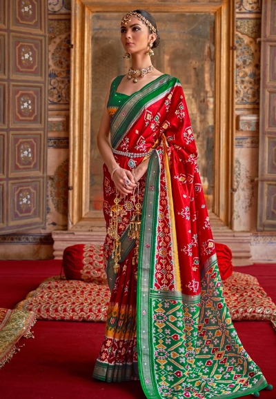 Patola print Saree in Red colour 458A