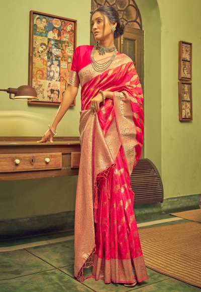 Banarasi silk Saree with blouse in Magenta colour 20001