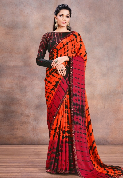 Silk satin Saree with blouse in Orange colour 42201