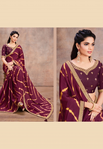 Stretchable katori saree blouse (wine) main image 1