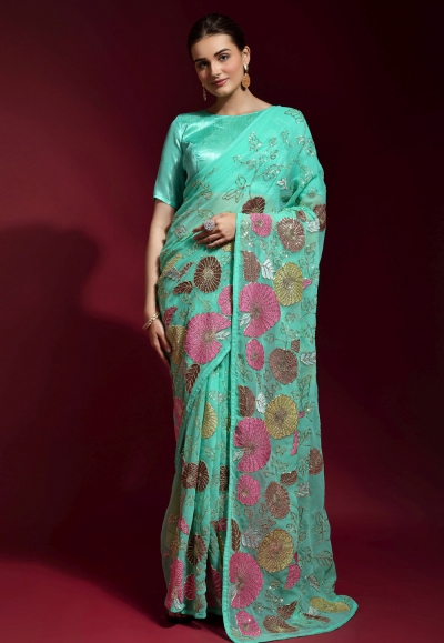 Banglori silk Saree with blouse in Turquoise colour 170205