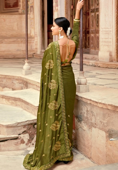 Silk Saree with blouse in Mehndi colour 2229