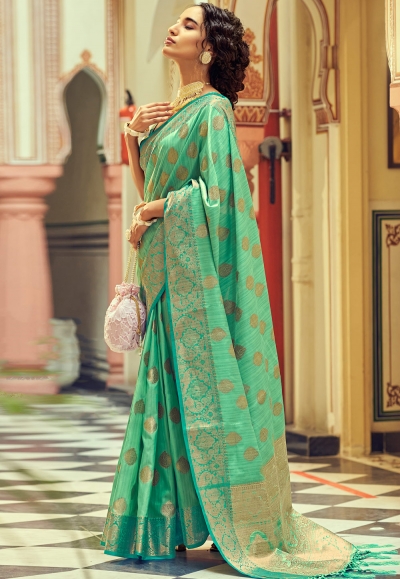 Silk Saree with blouse in Sea green colour 10062