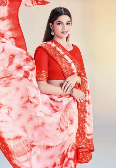 Women's Satin Silk Orange Woven Design Designer Saree With Blouse Piece