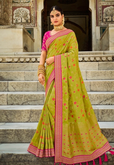 Silk Saree with blouse in Light green colour 214