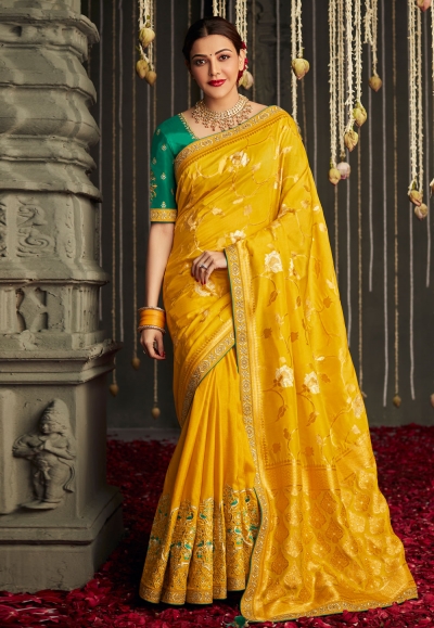 Kajal aggarwal Silk bollywood Saree in yellow colour 5231