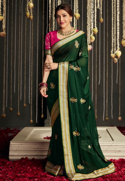 Kajal aggarwal Silk bollywood Saree in green colour 5233