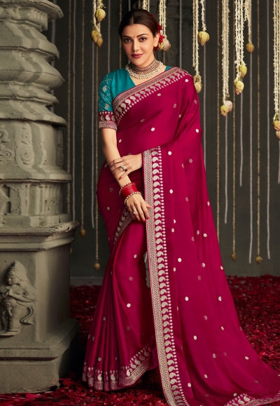 Kajal aggarwal Silk bollywood Saree in magenta colour 5234
