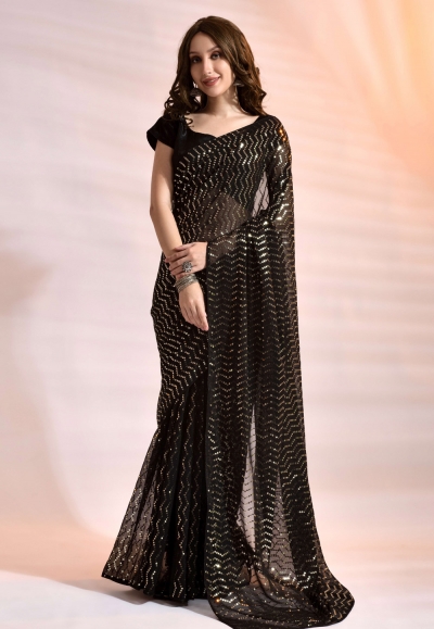 Georgette Saree with blouse in Black colour 172141