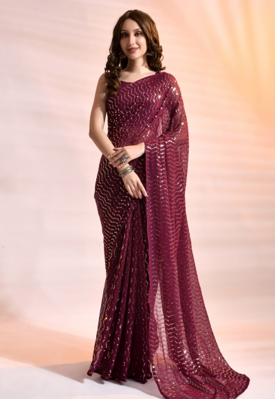 Georgette sequence Saree in Purple colour 172146