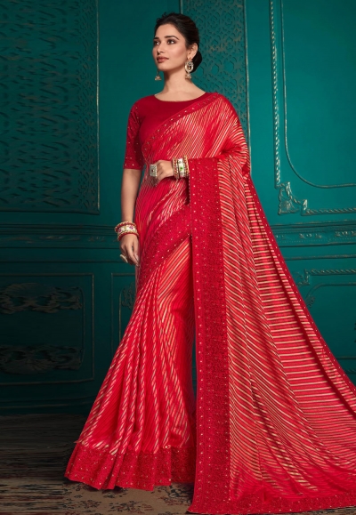 Silk Saree with blouse in Red colour 9703