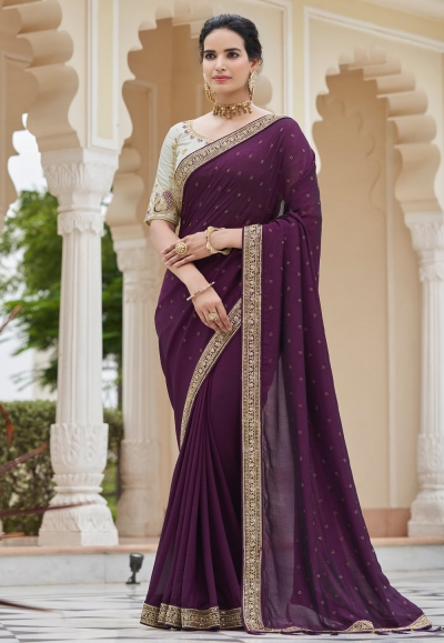 Silk Saree with blouse in Purple colour 5418