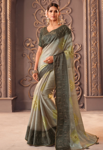 Organza Saree with blouse in Grey colour 1206B