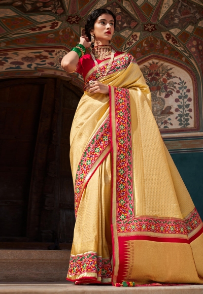 Silk Saree with blouse in Golden colour 1459