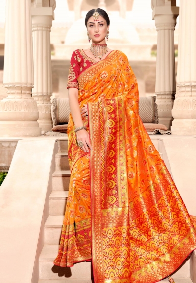 Silk Saree with blouse in Orange colour 13408