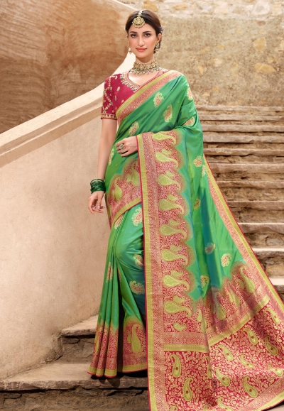 Silk Saree with blouse in Sea green colour 13410
