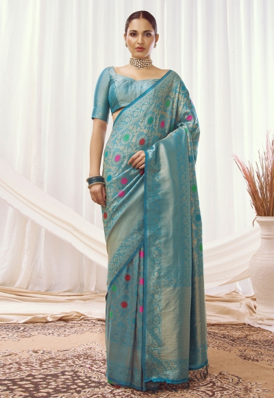 Kanjivaram silk Saree in Sky blue colour 16001