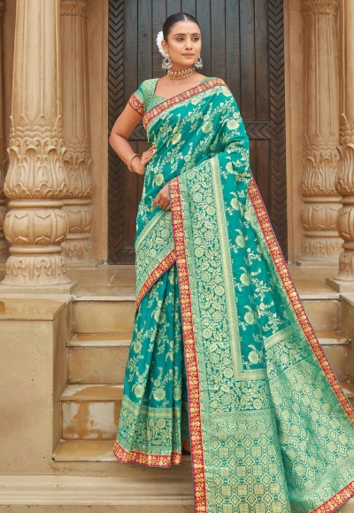 Banarasi silk Saree with blouse in Sea green colour 5010