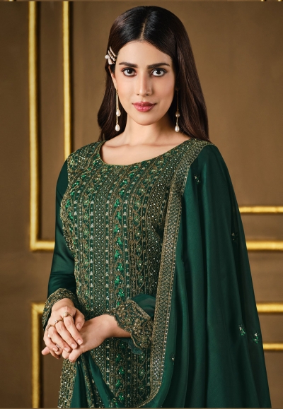 Green Georgette Pant Straight main image 1