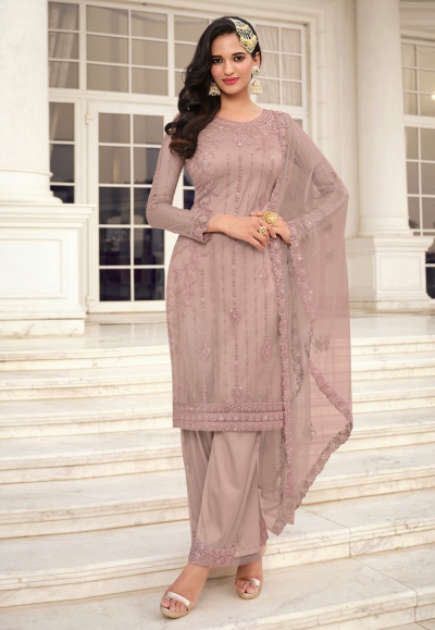 Net embroidered palazzo suit in Light pink colour 3406