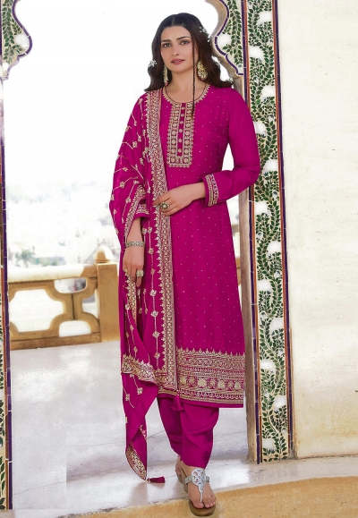 Desai magenta silk pakistani suit in Prachi colour 16806