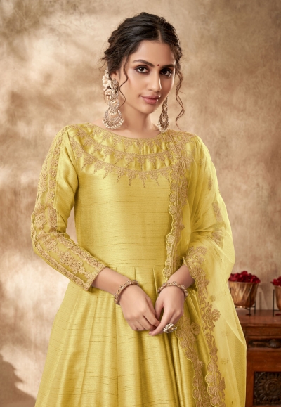 Yellow Premium Silk Pant Anarkali