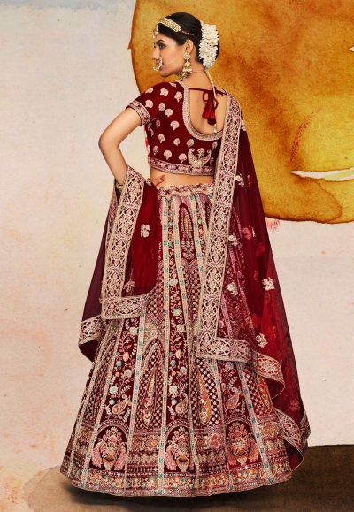 Jacket Style Maroon Embroidered Festive Lehenga Choli