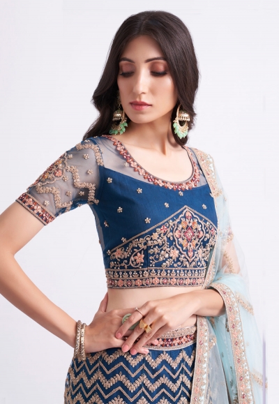 Net Lehenga Choli-Navy Blue