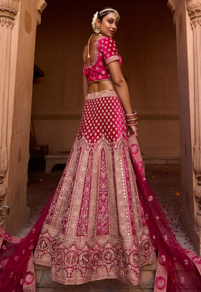 Beige Velvet Hand Embroidered Bridal Lehenga Choli