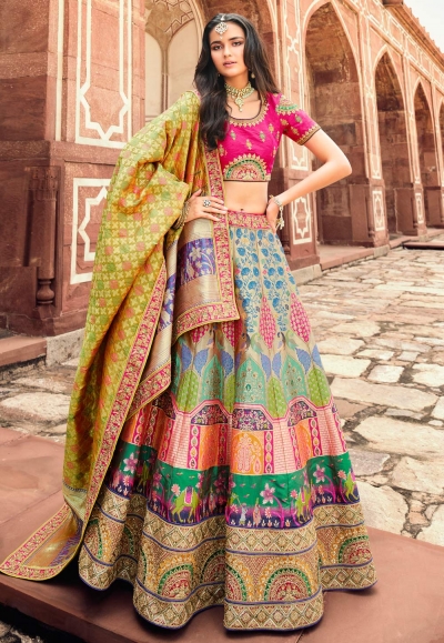 Banarasi silk a line lehenga choli in Beige colour 10198