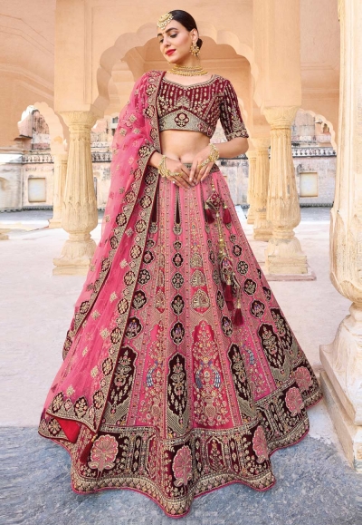 Banarasi silk circular lehenga choli in Pink colour 124