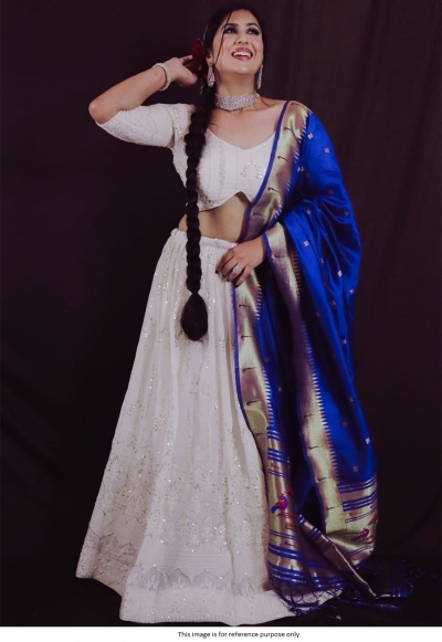 Bollywood Model White georgette sequins wedding lehenga choli
