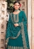 Teal faux georgette embroidered palazzo suit 201A