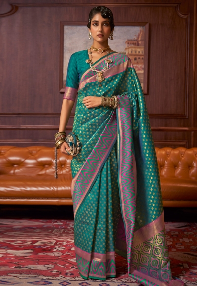 Sea green silk saree with blouse 271006