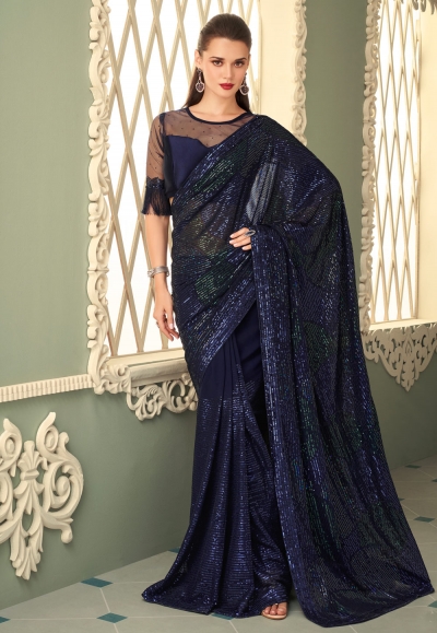 Navy blue georgette saree with blouse 7209