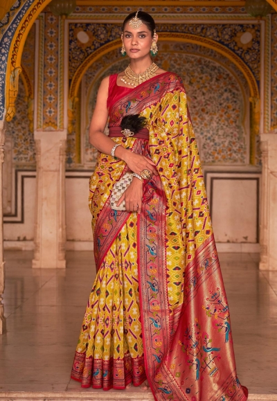 Yellow silk saree with blouse 496