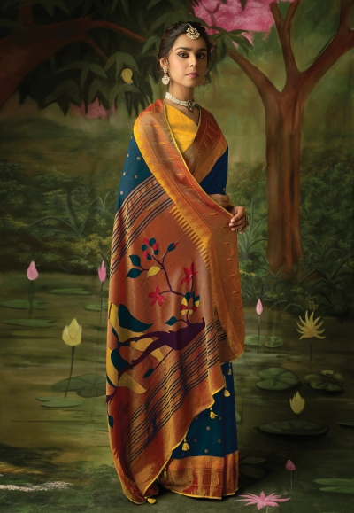 Brasso Saree with blouse in Navy blue colour 15049b