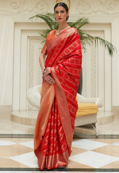 Silk Saree with blouse in Red colour 268006